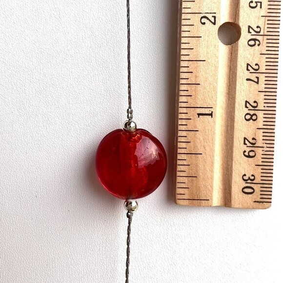 RED AND SILVER BEADED OPERA NECKLACE 26 in + 2.5 in ext - Picture 6 of 6